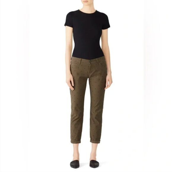 Current/Elliott Easy Stiletto Pants in Olive Green with Black Polka Dots, 28 - Picture 1 of 11